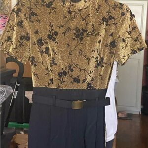 Vintage Elegant Gold and Black Floral Jumpsuit